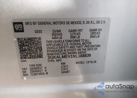 2022 GMC Terrain Fwd Sle from USA, damaged, VIN 3GKALMEV1NL188839